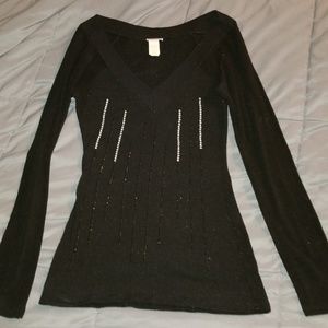 Black rhinestones sweater long sleeve top